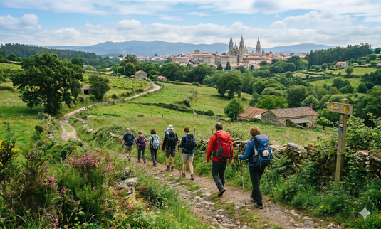 Peregrinos de camino a Santiago.