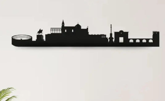 Skyline decorativo de una ciudad fabricado en madera negra, regalo original para el día de la madre.