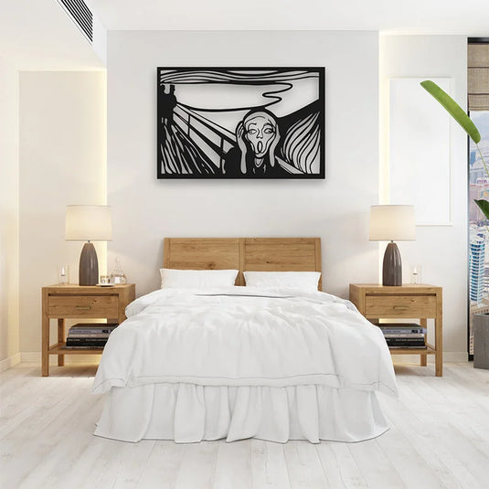 Cuadro El Grito de Edvard Munch en aluminio recortado cristal, arte expresionista para decoración moderna e impactante