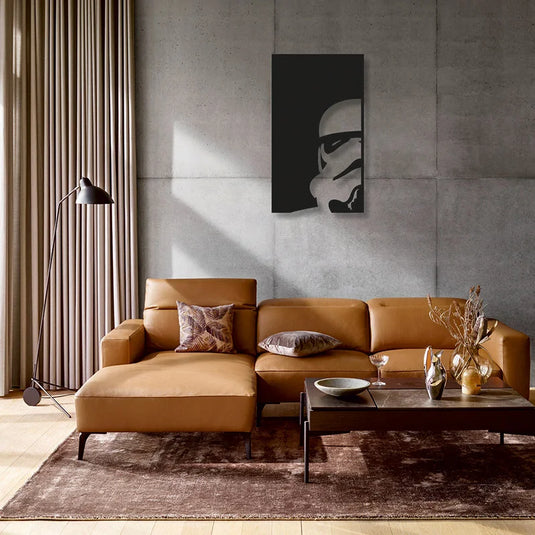 Cuadro decorativo de Stormtrooper de Star Wars en aluminio recortado cristal, estilo moderno y elegante para el hogar.